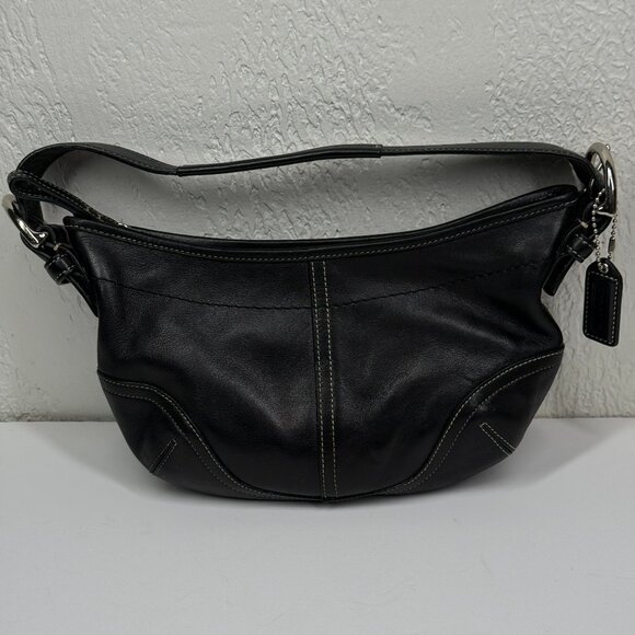 Vintage Coach Soho Small Hobo Shoulder Bag Black Leather Silver Hardware Y2K - Picture 1 of 13
